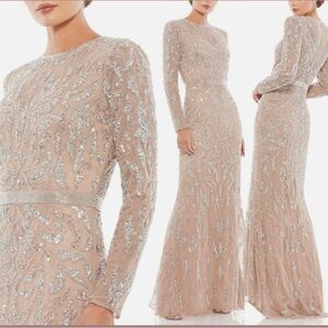 NWT MAC DUGGAL BEADED GOWN, Size [12], GOLD & SILVER SEQUIN DETAIL, MOCHA/BLUSH
